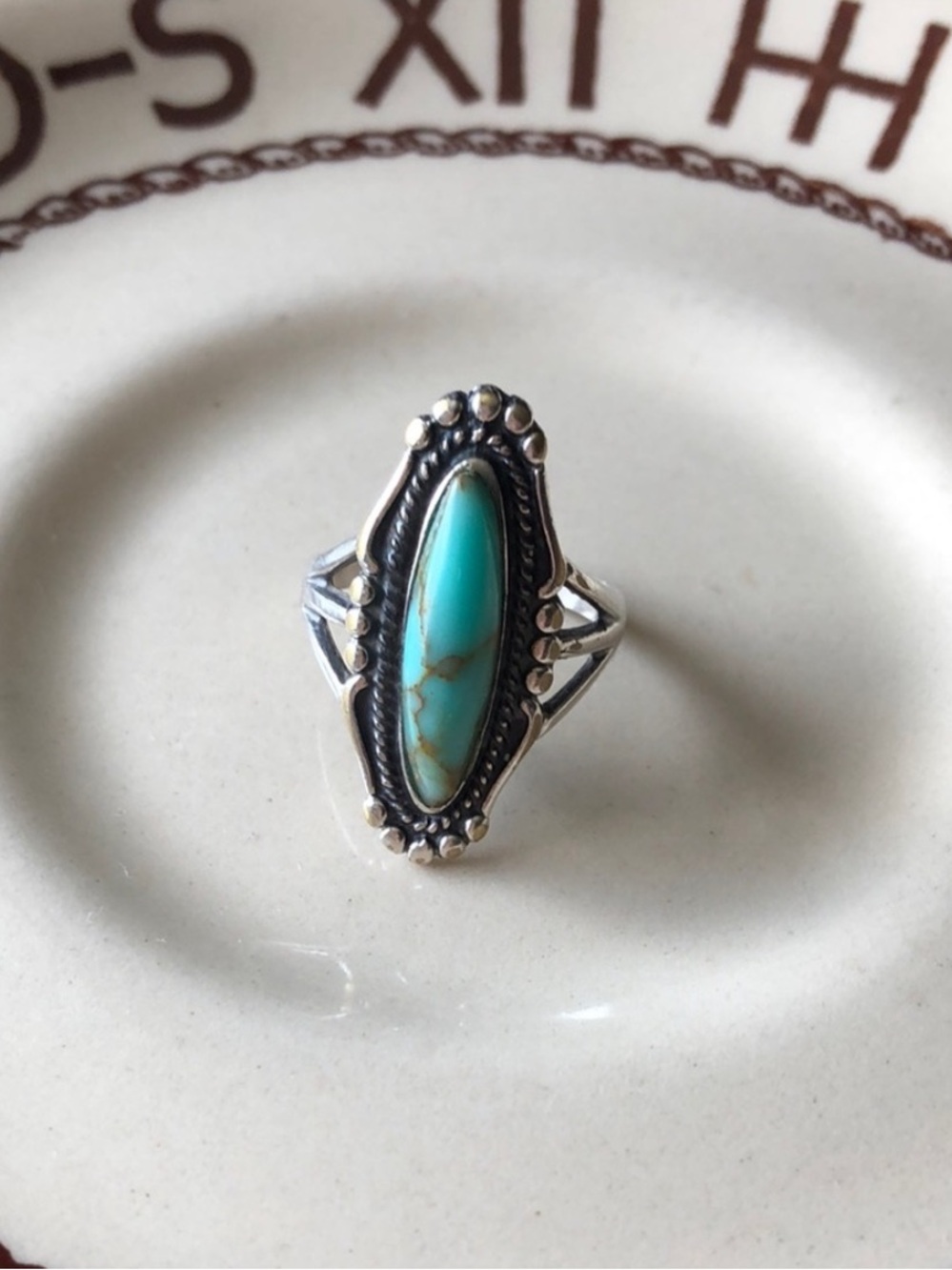 Sterling Silver Ring with Turquoise Marquise Stone 8